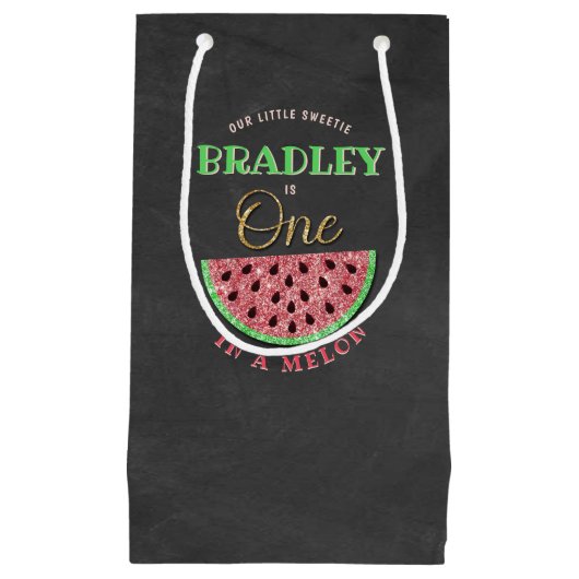 メロンの黒板に1つ1歳の誕生日 スモールペーパーバッグ (正面)