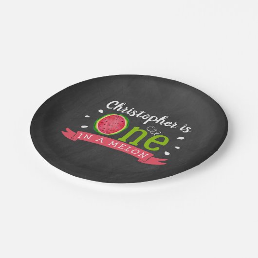 メロンの黒板に1つ1歳の誕生日 ペーパープレート (アングル)