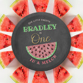 メロンの黒板に1つ1歳の誕生日 ペーパープレート