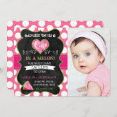 メロンの黒板に1枚、誕生日初の写真 招待状 (正面/裏面)