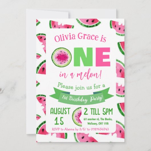 メロンの1歳誕生日招待状 招待状 (正面)