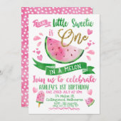 メロンをテーマにしたピンク色の1歳の誕生日招待状 招待状 (正面/裏面)
