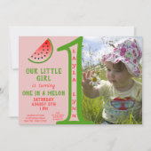 メロンをテーマにした1回目の誕生日の写真で女の子ピンク1 招待状 (正面)