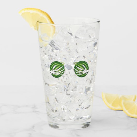 メロンを保持する面白いハロウィーンのスケルトンの手 タンブラーグラス (アイス正面)