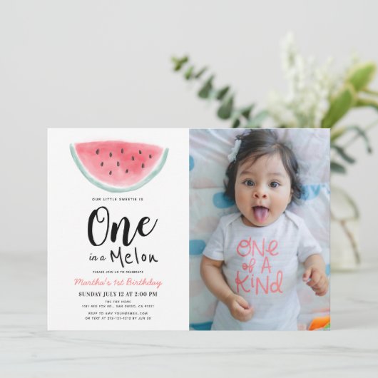 メロンウォーターの色の1st誕生日の写真の招待 招待状 (スタンド正面)