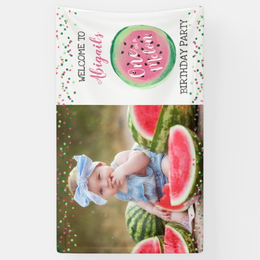 メロンガールの一歳の誕生日パーティーへようこそ 横断幕 (縦)