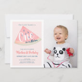 メロンスイカのピンクの写真1歳の誕生日 招待状 (正面)