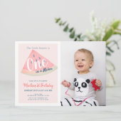 メロンスイカのピンクの写真1歳の誕生日 招待状 (スタンド正面)