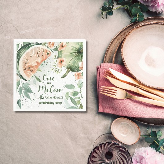 メロンスイカの水彩一歳 スタンダードカクテルナプキン