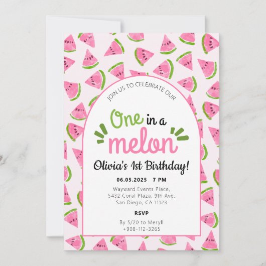 メロンスイカの水色に1つ 招待状 (正面)