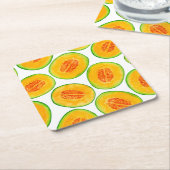 メロンスライス水彩パターン スクエアペーパーコースター (アングル)