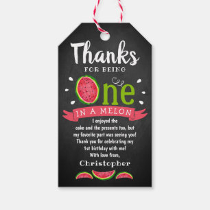 メロンチャルボードに1つ1歳の誕生日ありがとう ギフトタグ