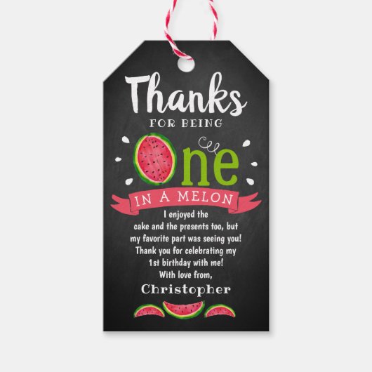 メロンチャルボードに1つ1歳の誕生日ありがとう ギフトタグ (正面)