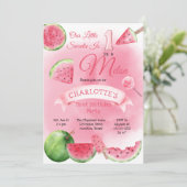 メロンピンクのスイカに1つ1歳の誕生日パーティー 招待状 (スタンド正面)