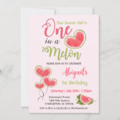 メロンピンクの女の子に1人1歳の誕生日パーティー 招待状 (正面)