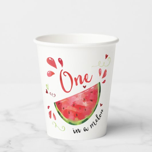 メロンファースト誕生日パーティーで赤いワン 紙コップ (裏面)