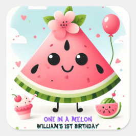 メロンファースト1歳の誕生日にピンクの夏の一つ スクエアシール
