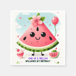 メロンファースト1歳の誕生日にピンクの夏の一つ スタンダードカクテルナプキン