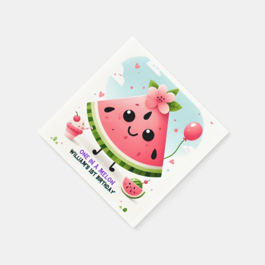 メロンファースト1歳の誕生日にピンクの夏の一つ スタンダードカクテルナプキン (角)