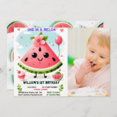 メロンファースト1歳の誕生日にピンクの夏の1杯を撮る 招待状 (正面/裏面)