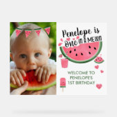 メロンフォトガールの1歳の誕生日にピンクのワン アクリルサイン (正面)