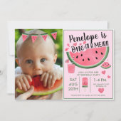 メロンフォトガールの1歳の誕生日にピンクのワン 招待状 (正面)
