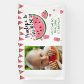 メロンフォトガールの1歳の誕生日にピンクのワン 横断幕 (縦)