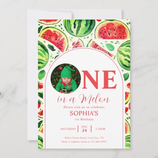 メロンフォトファースト誕生日 招待状 (正面)