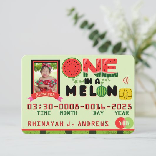 メロンフォト誕生日パーティクレジットカードに1枚 招待状 (スタンド正面)