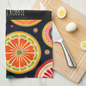 メロンレッドのパターサイケデリックン キッチンタオル (四つ折り)