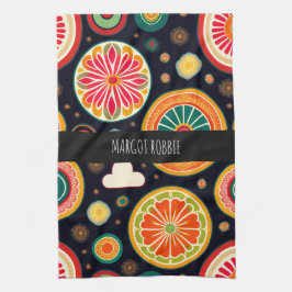 メロンレッドのパターサイケデリックン キッチンタオル