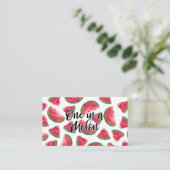 メロン引用文スイカの水彩柄の1つ 名刺 (スタンド正面)