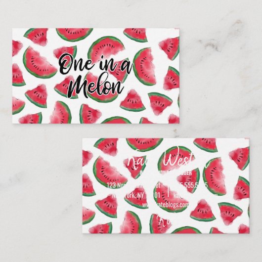 メロン引用文スイカの水彩柄の1つ 名刺 (正面/裏面)