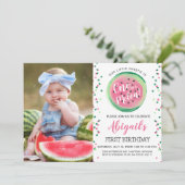 メロン紙吹雪写真1歳の誕生日パーティー 招待状 (スタンド正面)