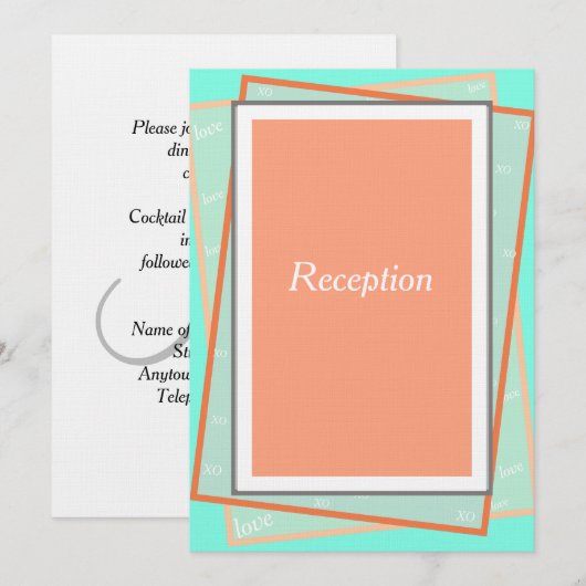 メロン ブルー ジオメトリック モノグラム レセプション 招待状 (正面/裏面)