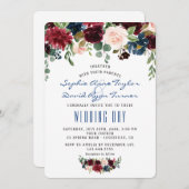 メロ素朴ットネイビーブルー赤面フローラ結婚ズ 招待状 (正面/裏面)