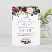 メロ素朴ットネイビーブルー赤面フローラ結婚ズ 招待状 (スタンド正面)