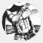 メンエレガントファインアートモダンスケッチウエスタンカウボーイ ラウンドシール (正面)