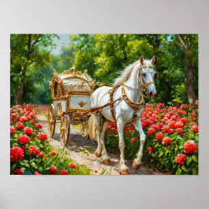 メンクライトな白马車 Elegant Romantic Vintage ポスター