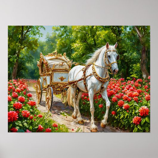 メンクライトな白马車 Elegant Romantic Vintage ポスター (正面)