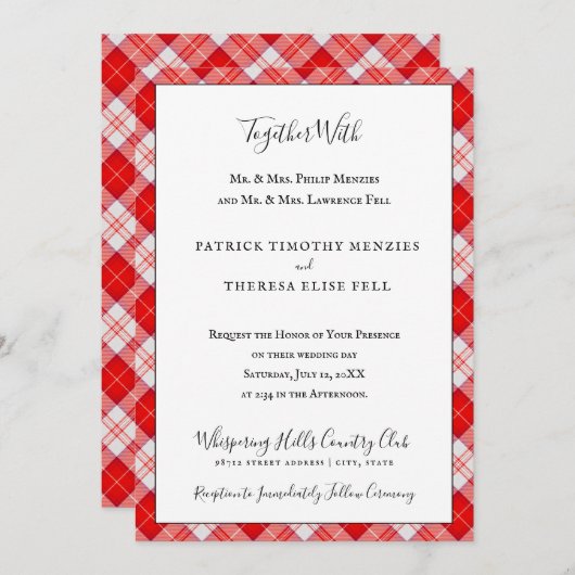 メンジースレッドクランタータンチェックスコティッシュプレイド 招待状 (正面/裏面)