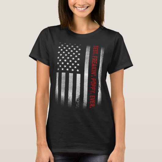 メンスの父最高の家の日フレーキン・ポピー米国国旗 Tシャツ (正面)
