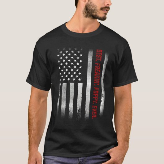 メンスの父最高の家の日フレーキン・ポピー米国国旗 Tシャツ (正面)