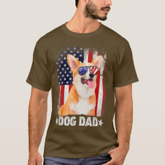 メンスクラシックパパコルギドッグUSAフラッグファーザーズデー Tシャツ