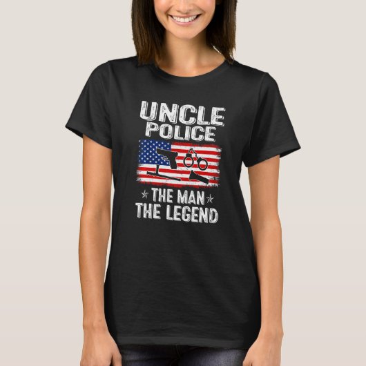 メンスレトロ米国国旗の父の日おじさん警察L Tシャツ (正面)