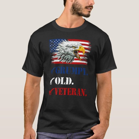 メンス不機嫌な旧退役軍人アメリカンイーグルカッコいい国旗F Tシャツ (正面)