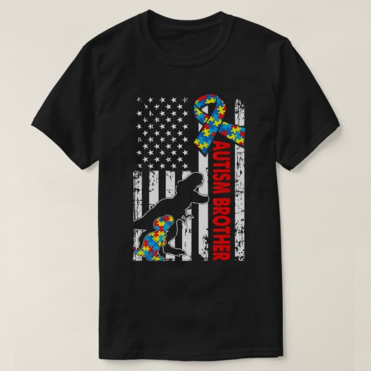 メンス動揺して恐竜の自閉症ブラザーUSA国旗A Tシャツ (デザイン正面)
