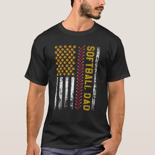 メンス新初パパソフトボールパパ米国国旗 Tシャツ (正面)