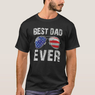 メンス最高のパパはアメリカ国旗Sunglasseと共に Tシャツ