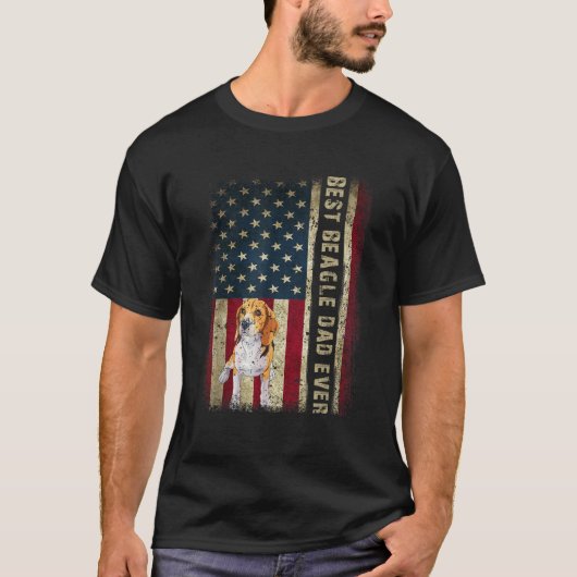 メンス最高のビーグルパパエバードッグ恋人アメリカ国旗 Tシャツ (正面)